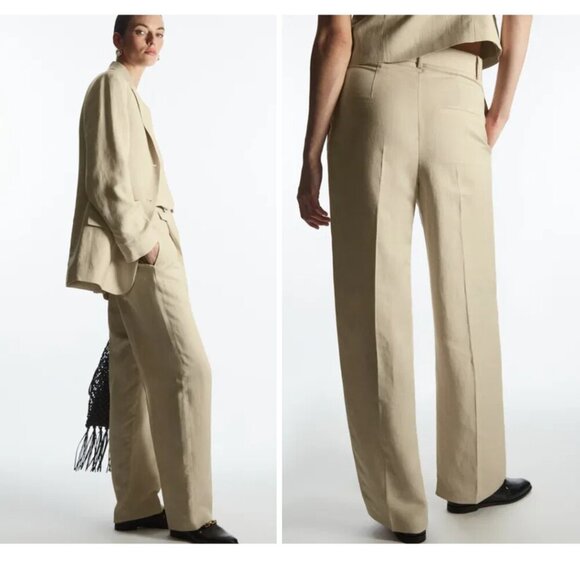 NEW COS | Relaxed Linen-Blend Wide-Leg Trousers in Beige (38, US 6) - Picture 16 of 16